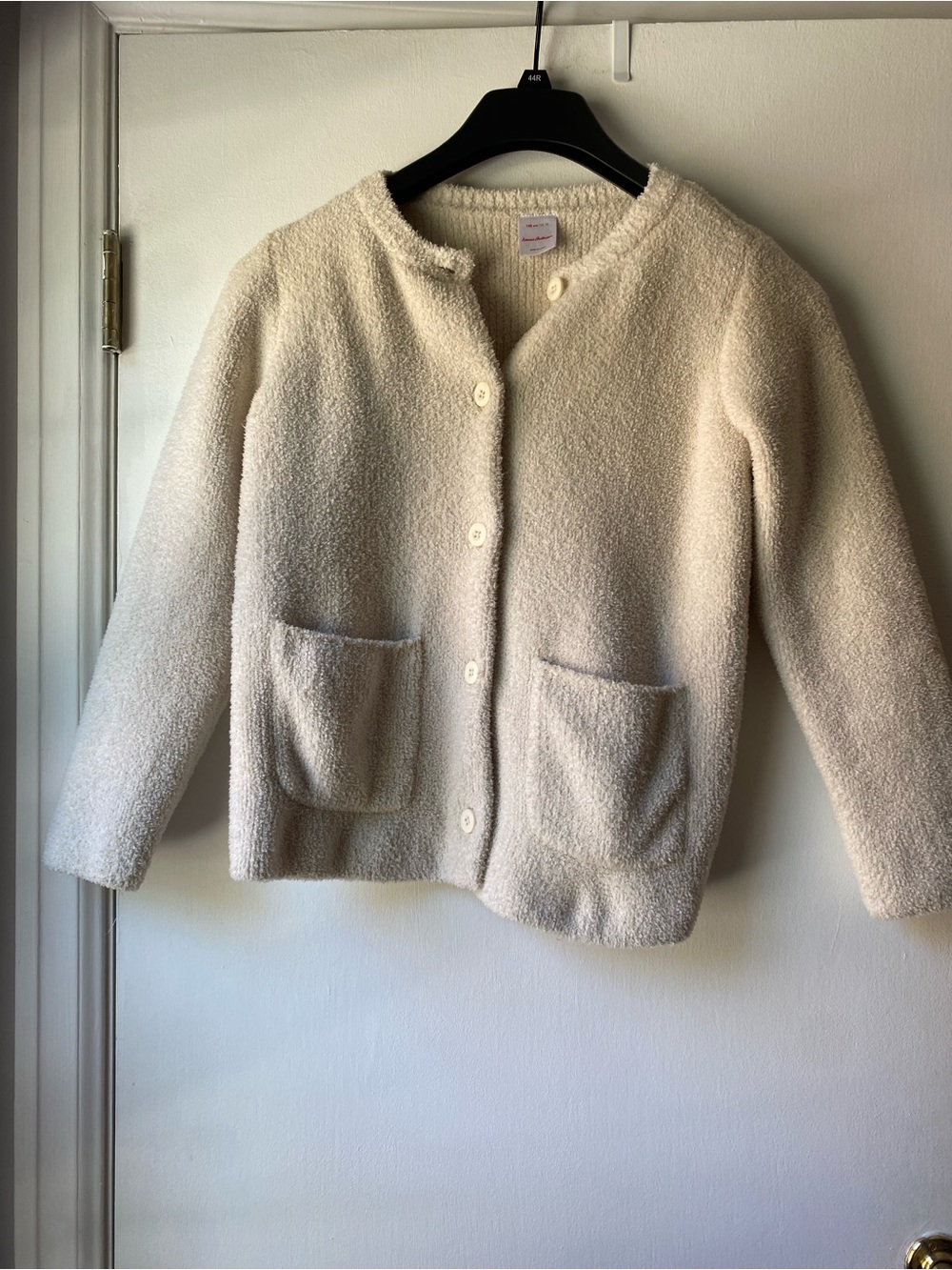 Hanna Andersson Cream Cozy Fleece Button-Up Cardigan
